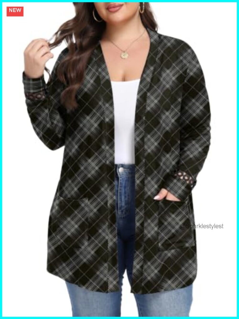 Plus Size Open Front Cardigan Long Sleeve Knit Sweater with Pockets